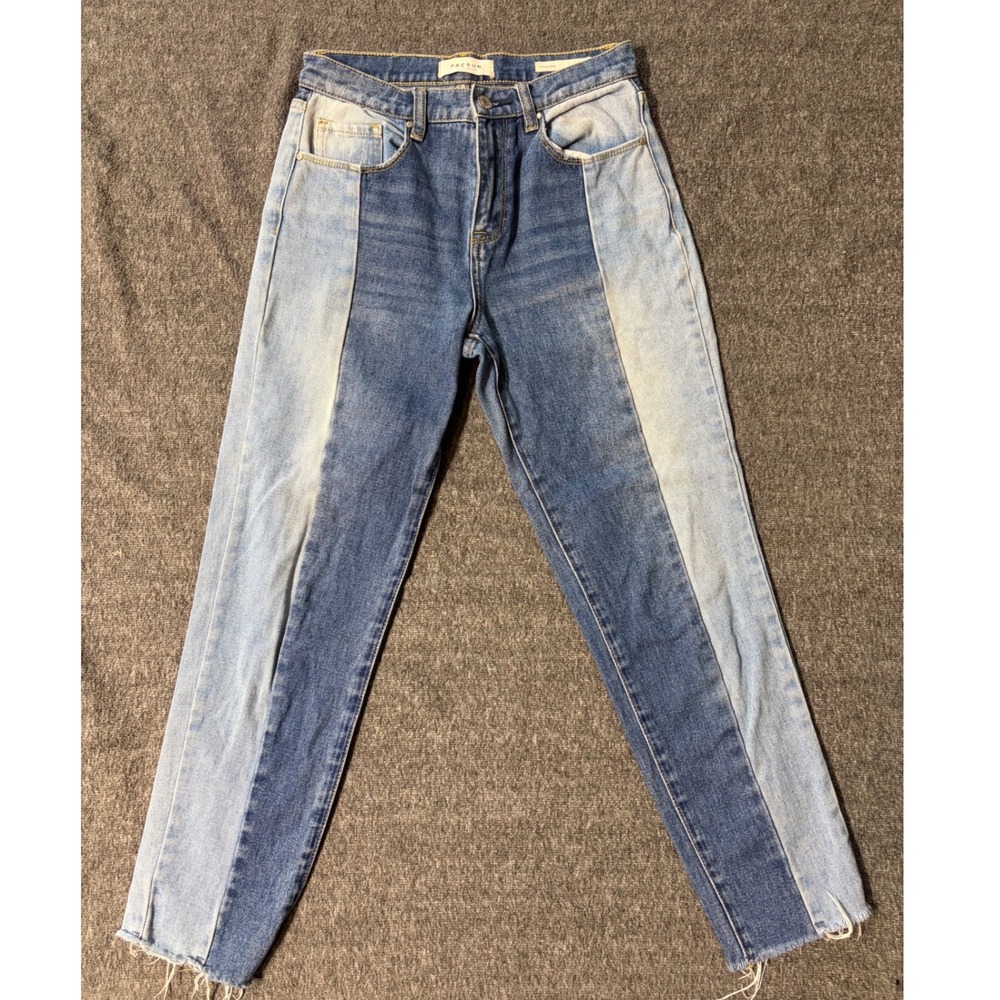 PacSun Vintage Icon Two Tone Colorblock High Rise Raw Hem Jeans Blue Size 26